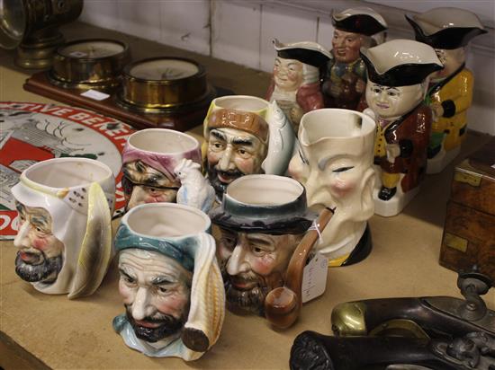 4 large Toby jugs, Beswick & other, 5 Bond Ware large character jugs & an Old Uncle Tom Cobley jug (a.f)